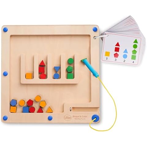 LiKee Strong Magnetic Maze, Montessori Toys for 1 2 3 Years Old Boy Girl, Wodden Puzzle Develop Fine Motor Skills, Kids On Road Trip Travel Airplane Activity (Small Maze) Cover