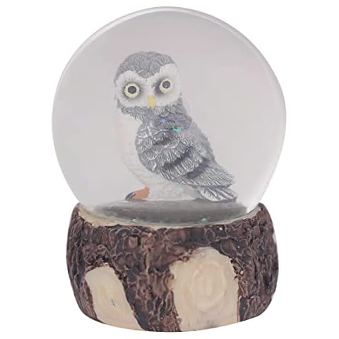 SINGEEK Owl Snow Globe - Hand Painted Owl Figurine Snowglobe, Manual Snowfall 65MM Water Globe Home Office Decor (Gray) Cover