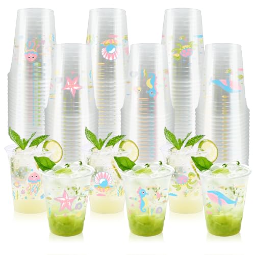 Zcptz 100 Pcs Ocean Themed Party Cups 12 Oz Sea Animals Cups Ocean Birthday Party Decorations,Starfish Shark Shell Drinking Cups Sea Disposable Cups For Ocean Animal Party Baby Shower Party Supplies cover