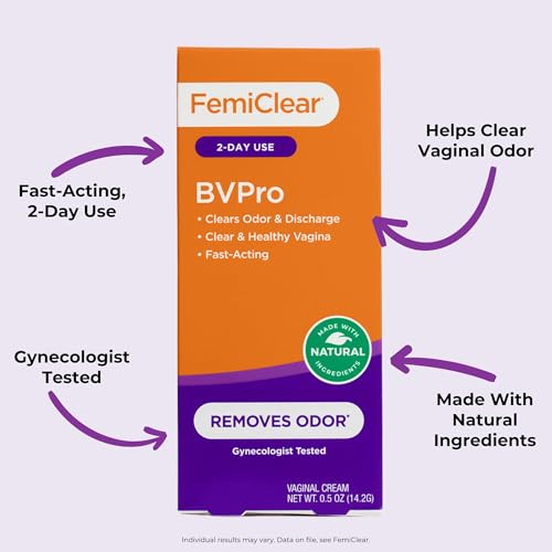 FemiClear BVPro Cream for Vaginal Odor, Feminine Odor Relief, Fast-Acting, Made with Natural Ingredients, 2-Day Use, Gynecologist Tested, Boric Acid Alternative, 0.5oz Cream
