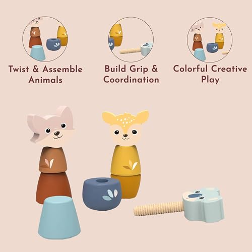 Image of SPEEDY MONKEY Wooden Screw Toys for Toddlers 24m+ Animal Nuts Bolts Set | animal shapes, screw twist pieces, nuts and bolts for kids, preschool toys, STEM threading problem solving, fine motor, build
