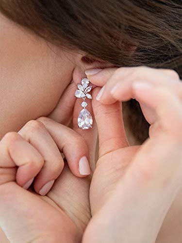 SWEETV Elegant Bridal Wedding Earrings for Brides, Bridesmaids, Cubic Zirconia Teardrop Dangle Earrings for Women Formal Jewelry3