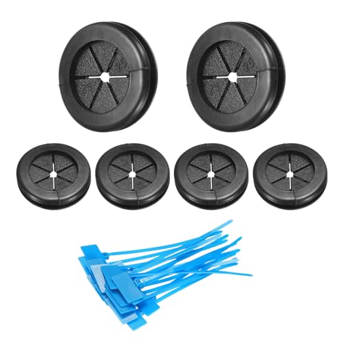 QUARKZMAN 6Pcs 27/32 (21mm) Diametro Interno, 1 (25mm) Foro Di Trapano, Guarnizioni Doppia Faccia Per Foro Firewall Rotondo Con Fascette Segnate Per Protezione Cavi Casa Ufficio, Nero