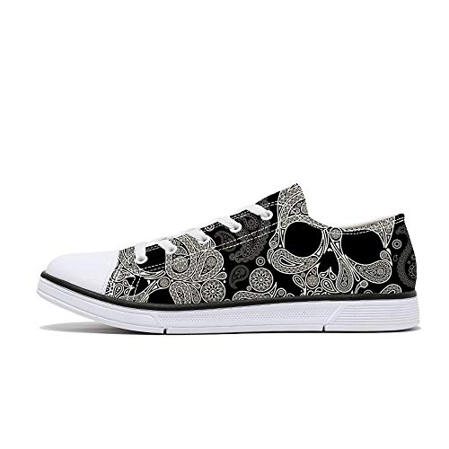 FIRST DANCE Women Men Skull Printed Shoes Cool Paisley Print Fashion Sneakers for Teen Boys Girls Student Canvas Shoes for Ladies 9.5US W