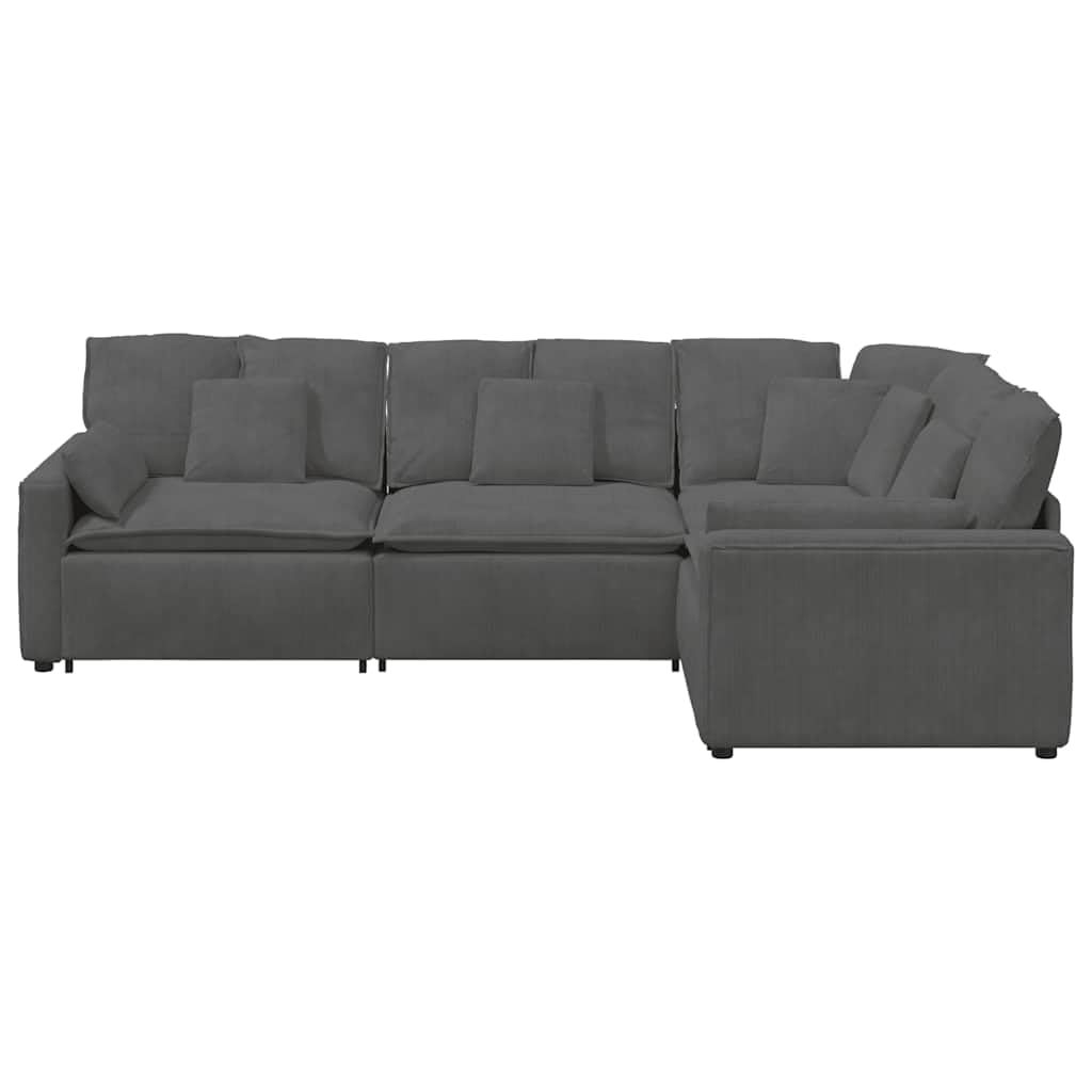 Modułowa sofa z poduszkami ze sztruksu, ciemnoszara, sofa narożna, zestaw wypoczynkowy i sofa do zabudowy, 4-częściowa sofa z podłokietnikami, metalowa rama do salonu i pokoju gościnnego