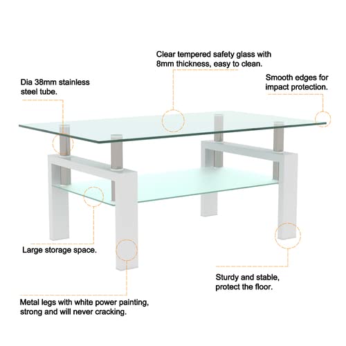Meihua Glass Coffee Table And End Table Set Of 3, Living Room Table Set With Tempered Glass & Metal Legs For Livingroom Center Table thumb #4