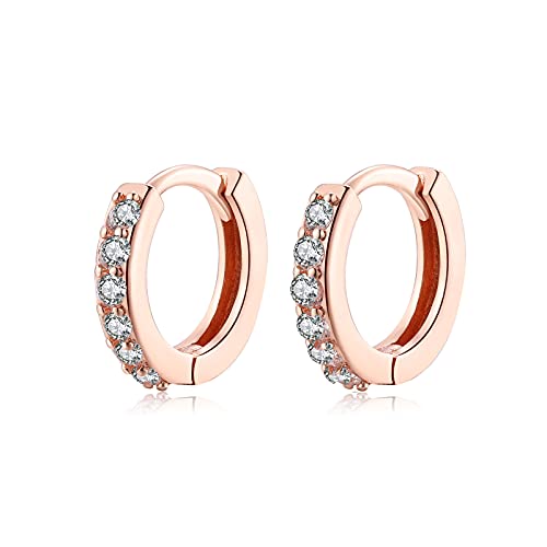 Klein Creolen Ohrringe Silber 925 Rosegold Mit Zirkonia 8mm Kreolen Verschiedene Größen Ohrringe für Damen Hypoallergen Schlafen Klappcreolen Cover