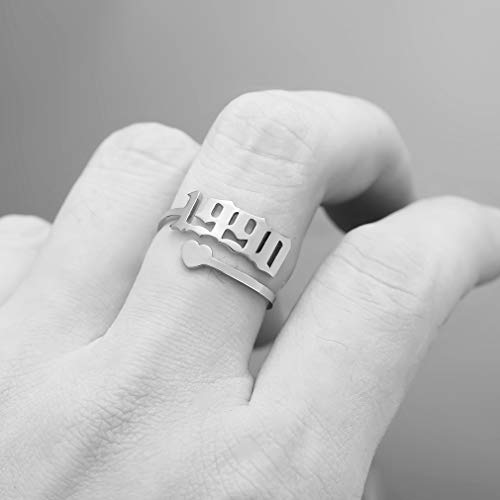 SKQIR Year Open Ring for Women,Initial Number Birth Year Ring Adjustable Promise Rings Engagement Wedding Band Gold/Silver Stainless Steel Ring for Girl Delicate Jewelry Gift3