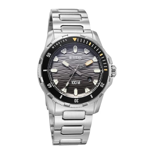 Image of Titan Zero Hour Diver's 100m Analog with Black Dial Silver Stainless Steel Strap Watch for Men - 10067KM01