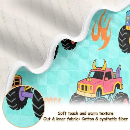 Custom Colorful Truck Fire Turquoise Cotton Blanket Cozy personalizable Image Blankets for Nursery Stroller Crib 30x40in articulos para Bebes recien nacidos ni?a2