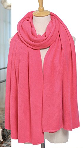 Wander Agio Womens Warm Long Shawl Winter Upset Large Scarf Pure Color Rose Red4