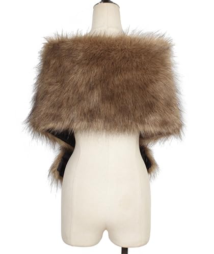 Women's Faux Fur Wraps Shawl Stole Cloak Coat Cape Scarf for Party Bridal Wedding3