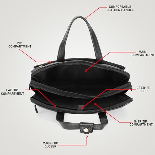 Image of STEVE JHONSON Leather Laptop Bags for Men - 16 Inches Office Bag for Men with Shoulder Strap, Shoulder Messenger Bags for Travel, Executive Side Handbag (Black)