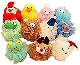 Cartoon Bath Pouf Puff Mesh Bath Sponges with Stuffed Animal Loofah (4 Pack) Rabbit,Bear,Duck,Frog Design