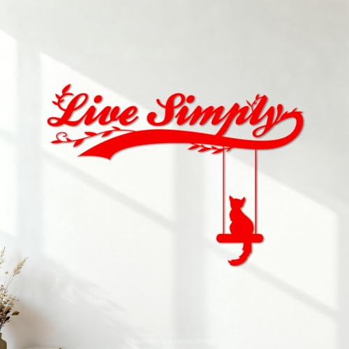 Parole et citation : Vivez simplement comme un chat sur une balançoire Stickers lettrage 34x47.8cm Embellissement mural Rouge