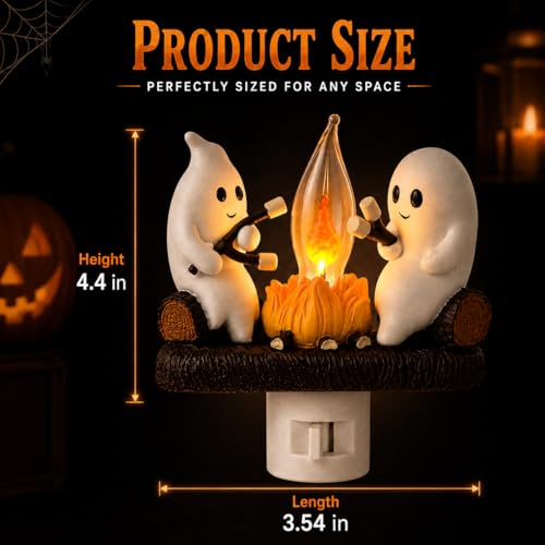 Ghost Campfire Night Light, Plug-in Wall Flickering Flame Nightlight, Halloween 3D Cute Spooky Marshmallow Ghost Decoration for Bedroom, Spooky Season Home Halloween Decor for Kids Adults - Image 5