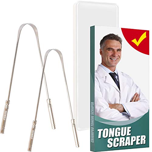 TONGUE SCRAPER, 2 Pack 100% Useful Professional Tongue Scraper Cleaner Reusable Stainless Steel