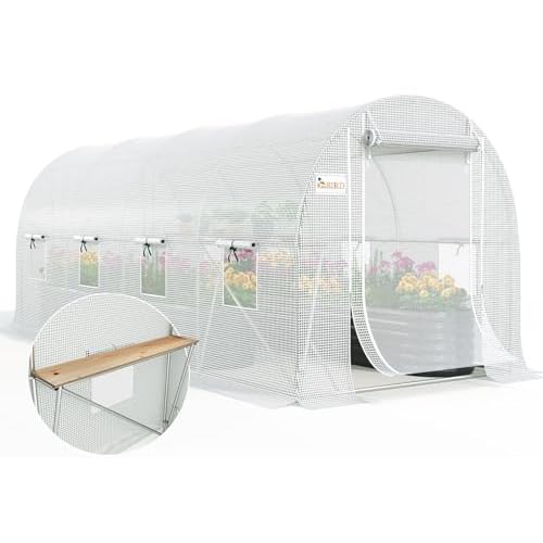 KING BIRD Premium 15x6.6x6.6FT Greenhouse for Outdoors, Large Walk-in Heavy Duty Galvanized Steel Frame, Mesh Door Screen Window Tunnel Hoop Garden Plant Winter Hot House, with Storage Shelv