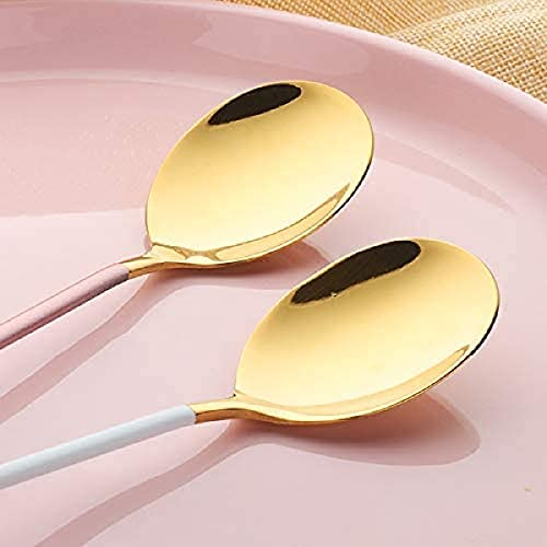 Image of YANCI 8 Pieces Gold Dinner Spoon, Stainless Steel Tablespoons, Korean Soup Spoons for Rice Cereal with Titanium Plating Frosted 8.11 inch Long Handle Spoon, Premium Food Grade Golden Silverware (Random)