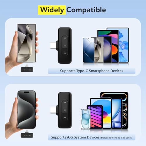 Image of UTECTION by VOOK Wireless Mic with AI Noise Cancellation - Clip-On Collar Mic for iPhone & Android | 40H Battery, 30m Range, Type-C Charging | Mic Wireless for YouTube, Vlogging & Video Recording