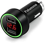 Palumma 24W/4,8A Double USB Chargeur de voiture, 12V à USB Sortie avec compteur de tension d'éclairage de cigarette LED/LCD Affichage de la batterie à basse tension (noir)