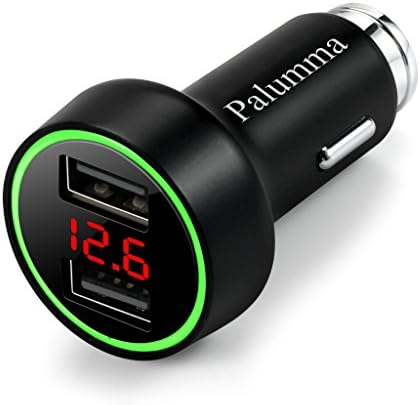 PALUMMA 24W/4.8A Dual USB Car Charger, 12V to USB Outlet with Cigarette Lighter Voltage Meter LED/LCD Display Battery Low Voltage Warning (Black)