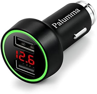 Palumma 24W/4.8A Dual USB Car Charger, 12V to USB Outlet with Cigarette Lighter Voltage Meter LED/LCD Display Battery Low Voltage Warning (Black)