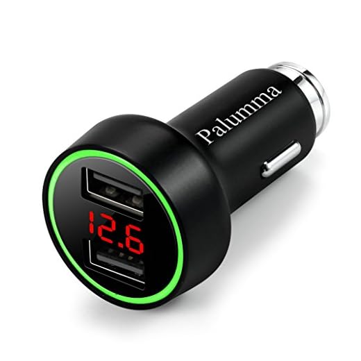 PALUMMA 24W/4.8A Dual USB Car Charger, 12V to USB Outlet with Cigarette Lighter Voltage Meter LED/LCD Display Battery Low Voltage Warning (Black)