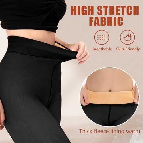 Image of HONGTEYA Fleece Lined Tights Women Winter Thermal Leggings Pantyhose Fake Translucent Thick Warm Sheer Tights