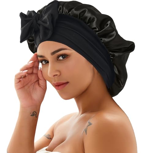 1 PCS Silk Satin Hair Bonnet for Sleeping Night Sleep Hat with Elastic Tie Band Head Wrap for Women Curly Natural Hair