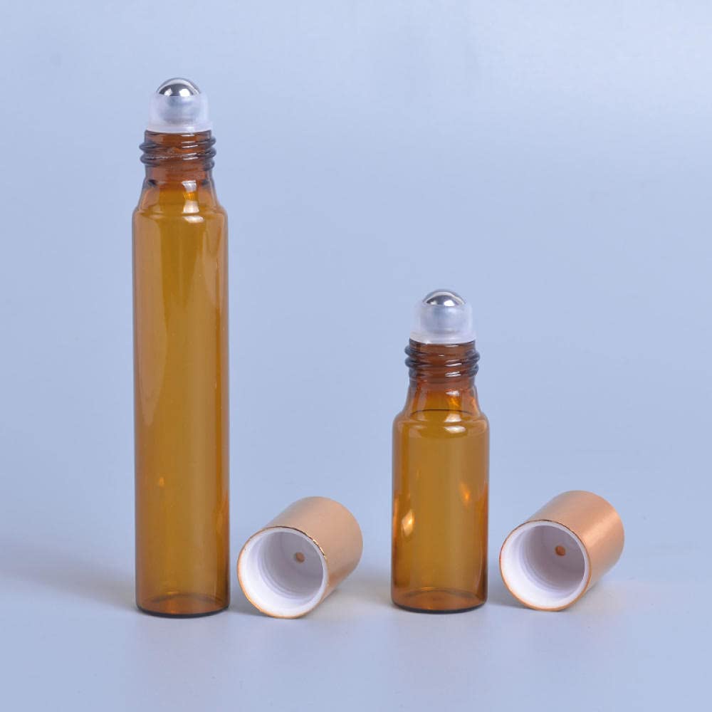 Parfümflasche Leer Leerer Nachfüllbarer Parfümflasche 10 Stücke 3Ml 5Ml 10Ml 5Ml 10 Ml Nachfüllbar Bernstein Ätherische Ölflasche Stahlball Parfum Flaschen Rollen Auf Parfüm Fall-10Ml_Glass