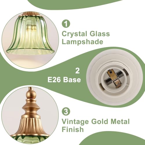 Image of LmnLvn Vintage Gold Bathroom Vanity Light, 4-Light Green Crystal Glass Shade