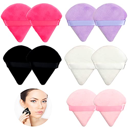 10 Pieces Triangular Powder Puff, Makeup Puff Short Plush Fan-shaped Puff Beauty Tool for Foundation, Concealer and Powder, Wet and Dry Dual-use Makeup Puff