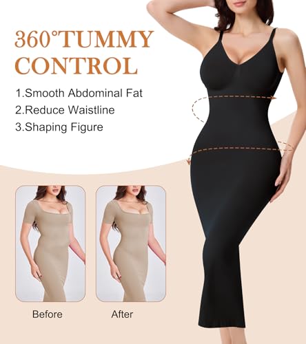 Image of Shapewear Slips For Under Dress Deep V Neck Tummy Control Long Full Slip Dresses for Women Body Shaper