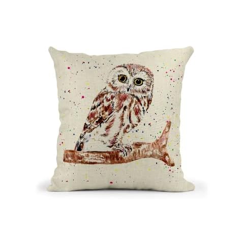 Vixar Owl Watercolour Art Linen Cushion Cover
