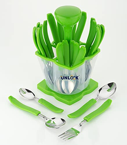 Unlock New Revolving Cutlery Set for Dining Table with Stand (Green)