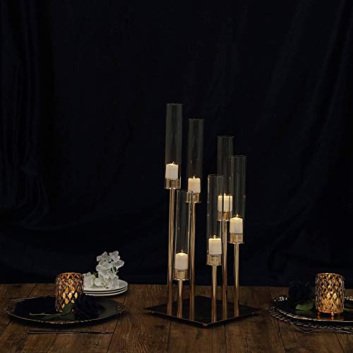 Balsacircle 24-Inch Tall Gold Candelabra Candle Holder Centerpiece Glass - Wedding Reception Party Dining Table Home Decorations #TOP7