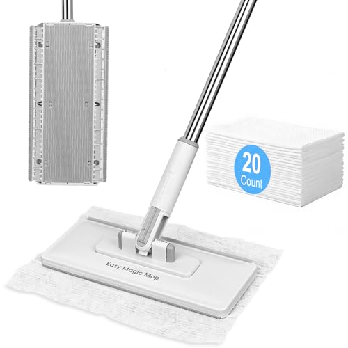 Wischmopp mit Druck-Klemm-System Mini-Mopp mit automatischem Tuchwechsel inkl. 20 Mop Pads 1-Knopf-Wechsel ohne Händewaschen 360 beweglicher Drehkopf für einfache Reinigung (Neu 2026)
