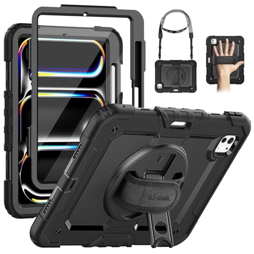 Ya en manzanajugosa.com: SEYMAC Funda para iPad Pro 11 Pulgadas M5/M4 2025/2024, Funda Resistente a Impactos con Protección para Pantalla, Soporte Giratorio 360°, Correa para el Hombro y Soporte para Lápiz, Negro