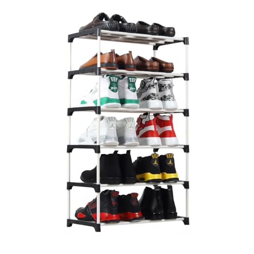 Image of 6 Tier Shoe Rack Sturdy Shoe Organizer for 15+ Pairs,Space-Saving Storage for Entryway & Closet Shoe Rack Modern Shoe Stand with Open Shelves, Ideal for Bedroom & Hallway Stackable