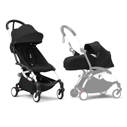 Poussette Stokke YOYO3 avec pack nouveau-né et pack couleur 6+ - Comprend un cadre blanc, un pack couleur YOYO 6+ (noir) et un pack nouveau-né 0+ (noir)