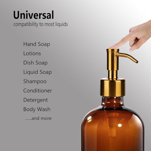 Image of Amoliar Mason Jar Liquid Soap Dispenser Lid, Stainless Steel Replacement Pump, Cute Farmhouse Decor for Dish Soap, Lotion, Hand Soap, Refillable Soap Pump, Golden 2 Pack, Waterproof Label, 2 Long Tube