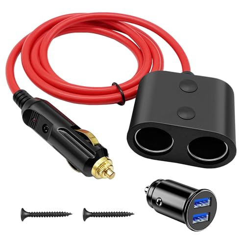Hoembpn Adaptateur de Prise Allume-Cigare de Voiture 180W Haute Puissance 1 à 2 Voiture Allume Cigare Socket 18AWG,12V/24V Double USB Chargeur Allume-Cigare...