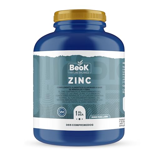 BEOK – Zinc 365 Comprimidos – 10 mg por Día – Gluconato de Zinc – Apoyo Inmunitario, Piel, Cabello y Uñas – 1 Año de Suministro – Sin Gluten ni Aditivos