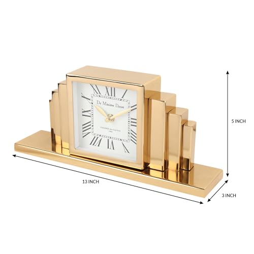 Image of Decor de Maison Handcrafted Metropolitan Marvel Table Clock for Living Room, Bedroom, Study Table | Classic Non-Ticking Tabletop Battery Operated Analog Desk Clock in Silver (33x7x14cm)