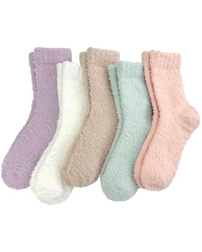 Fuzzy Socks for Women Girls, Cozy Soft Fluffy Warm Thick Winter Plush Home Sleeping Slipper Socks 5 Pairs, Halloween Fall Gifts Basket Stuffers