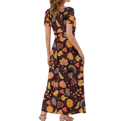 Image of Women's Fall Summer Short Sleeve Ankle Length V-Neck Party Dress with Pockets Size S-3XL