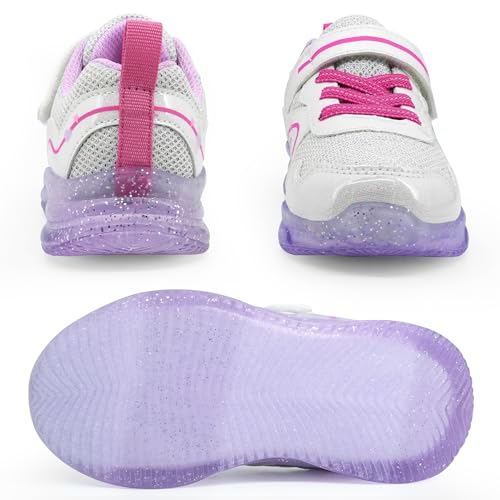 Amzzpik Light Up Shoes For Girls Toddler Led Flashing Sneakers Breathable Sport Walking Shoes For Kids Silver Size 8 thumb #4