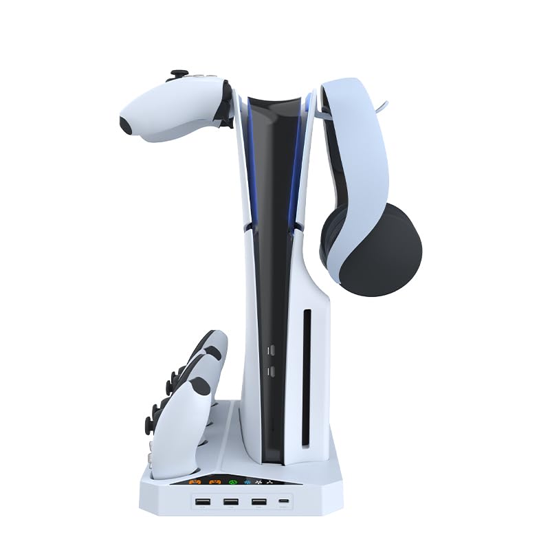 Genérico Soporte de refrigeración para la Consola Playsation 5 Slim Disc/Digital, Accesorios de Soporte de refrigeración para PS5, Cargador de Mando Colgador de Auriculares para PS5