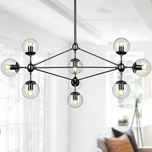 Congratsu 10 Light Chandelier Black with Glass Globes Classic Vintage Ceiling Light Fixture for Dining Room Living Room Kitchen Bedroom Farmhouse